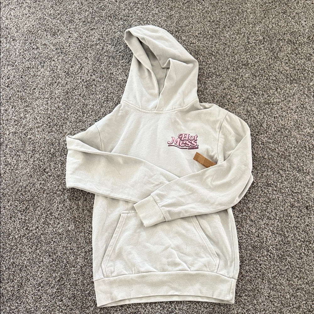 ALIX EARLE Hot Mess' Light Beige Hoodie with Pink Embroidery💓 Brand new with tag